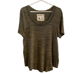 Anthropologie pure & good green black embroidered T-shirt basic minimalist